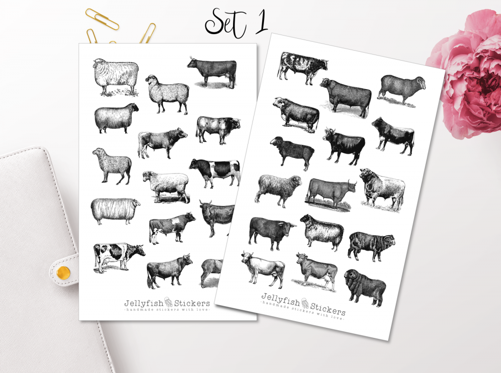 Vintage Farm Animals Sticker Set